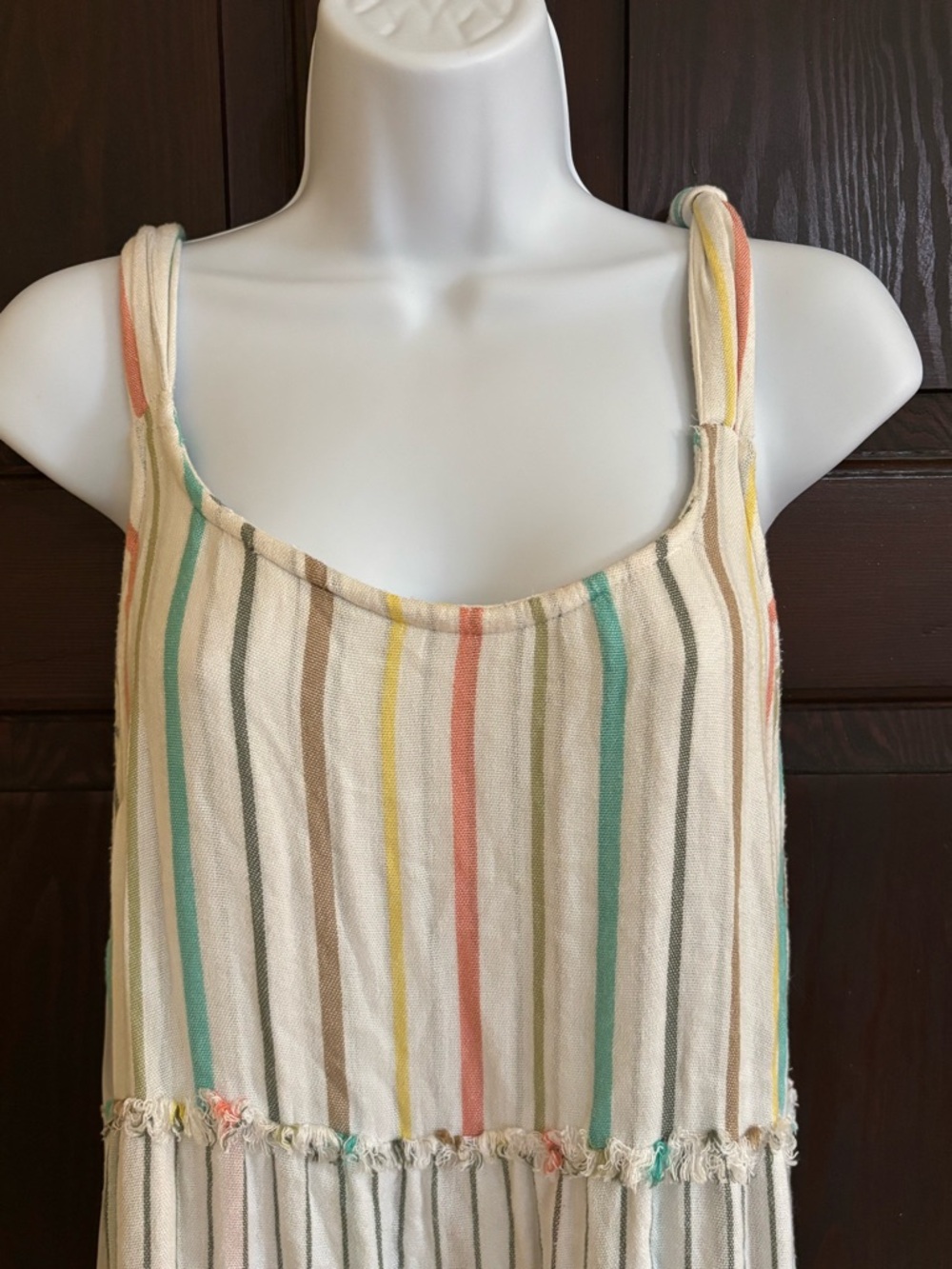 new directions White Striped Lightweight Tiered Maxi Dress with Pastel Stripes M